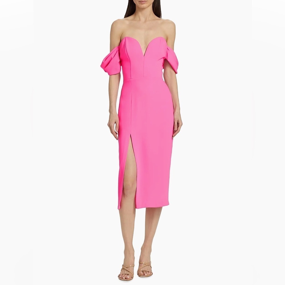 Amanda Uprichard Victoria Off The Shoulder Midi Dress Pink Sweetheart Sz S